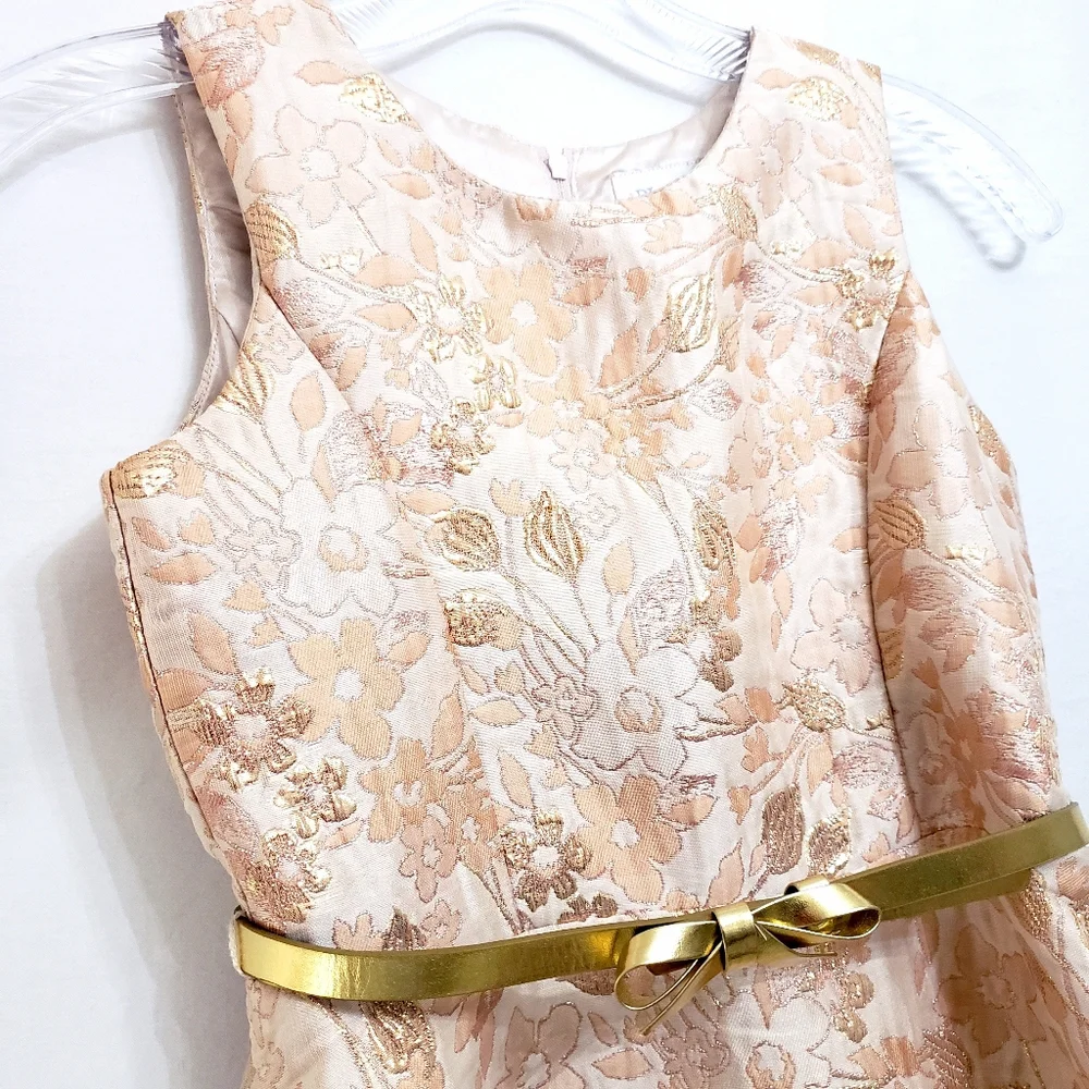Place Peach/Gold Jacquard Floral Party Dress
